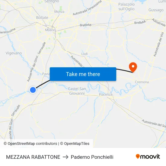 Mezzana Rabattone to Paderno Ponchielli map