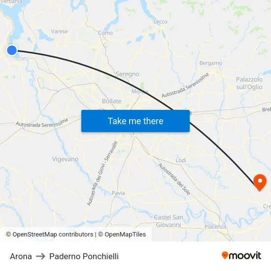 Arona to Paderno Ponchielli map