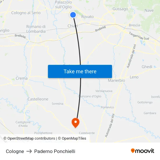 Cologne to Paderno Ponchielli map