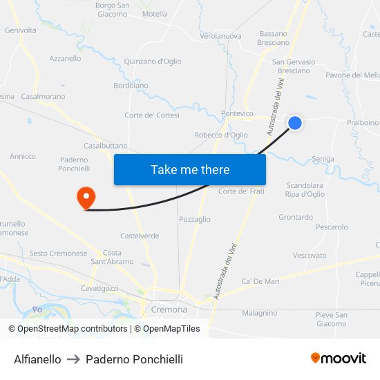 Alfianello to Paderno Ponchielli map