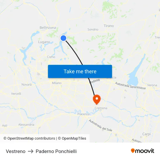 Vestreno to Paderno Ponchielli map