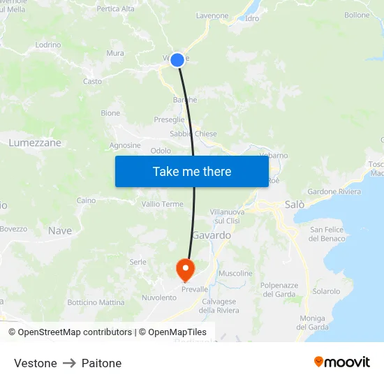 Vestone to Paitone map