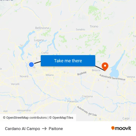 Cardano al Campo to Paitone map