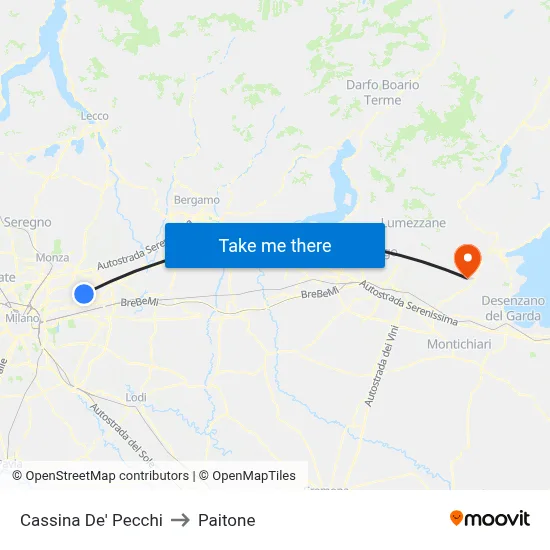 Cassina De' Pecchi to Paitone map