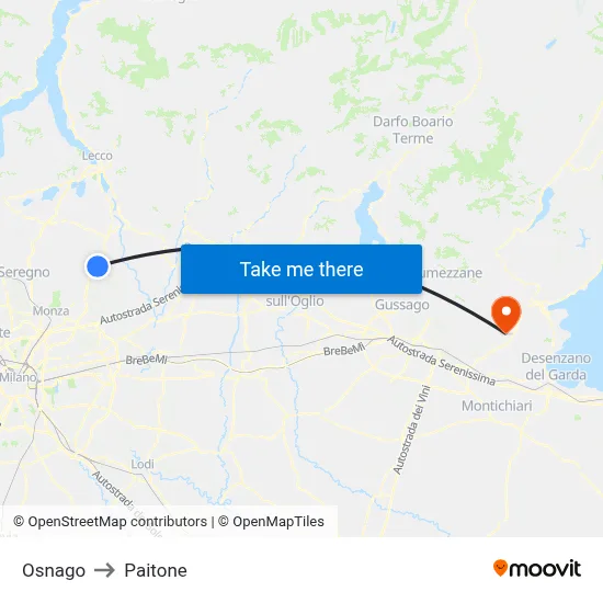 Osnago to Paitone map