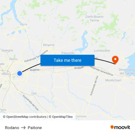 Rodano to Paitone map