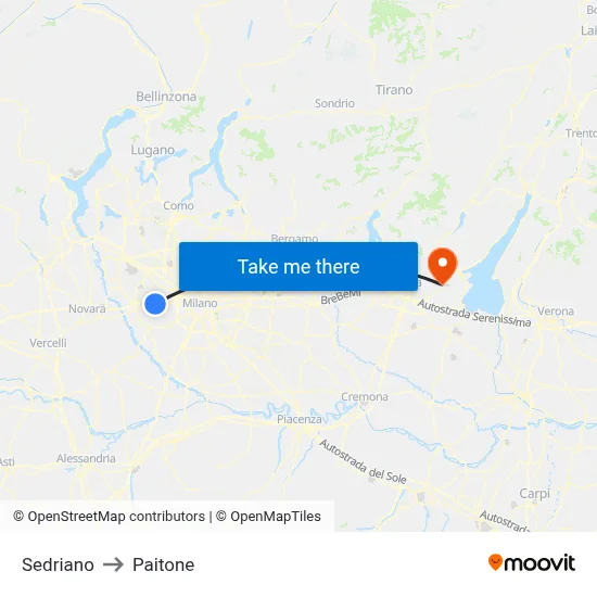 Sedriano to Paitone map