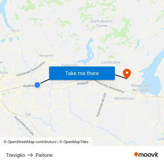 Treviglio to Paitone map