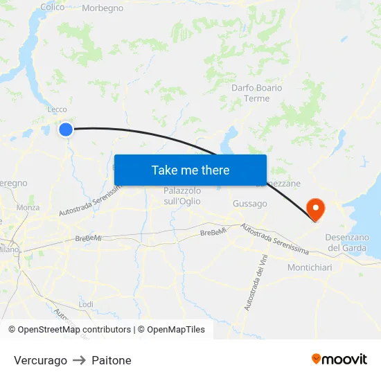 Vercurago to Paitone map