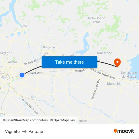 Vignate to Paitone map