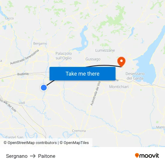 Sergnano to Paitone map
