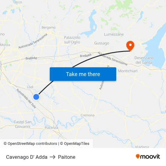 Cavenago D' Adda to Paitone map