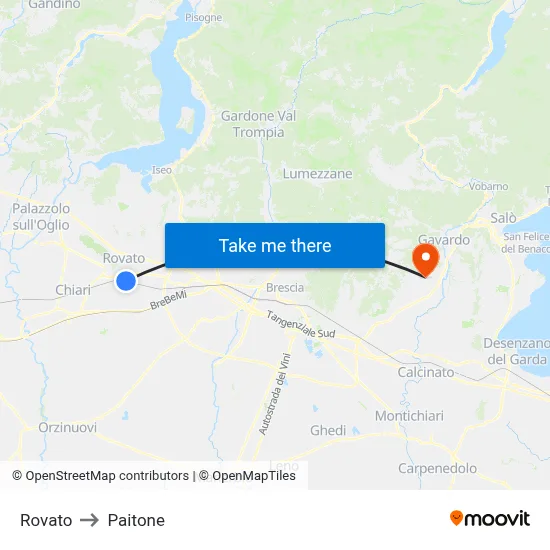 Rovato to Paitone map