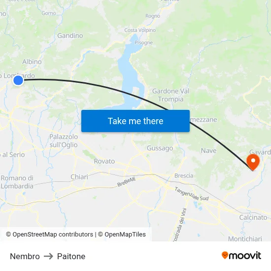 Nembro to Paitone map