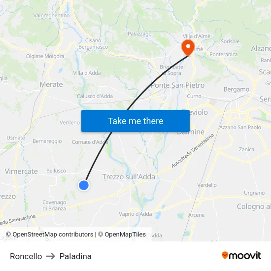 Roncello to Paladina map