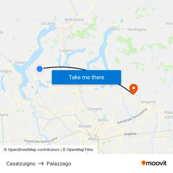 Casalzuigno to Palazzago map