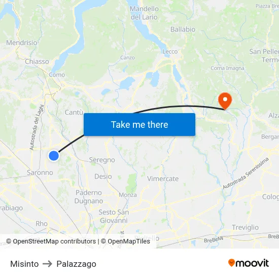 Misinto to Palazzago map