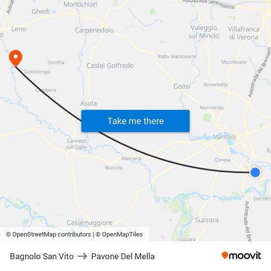 Bagnolo San Vito to Pavone Del Mella map