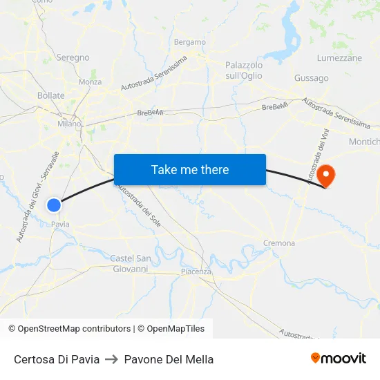 Certosa Di Pavia to Pavone Del Mella map