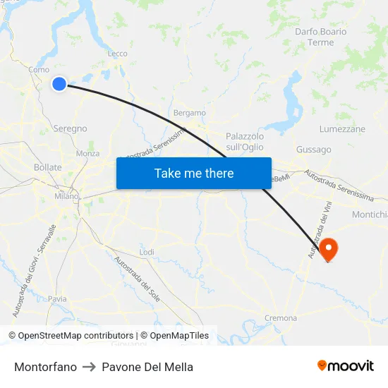 Montorfano to Pavone Del Mella map