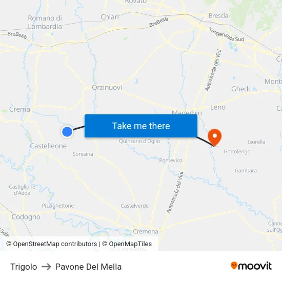 Trigolo to Pavone Del Mella map