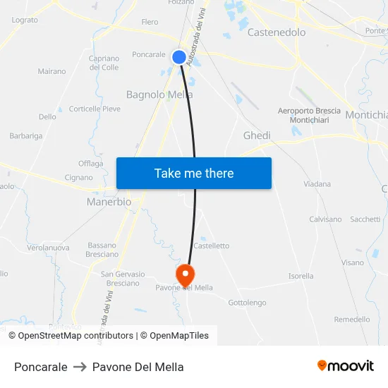 Poncarale to Pavone Del Mella map