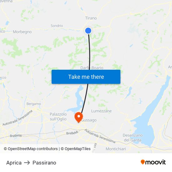 Aprica to Passirano map