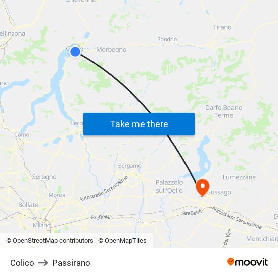Colico to Passirano map