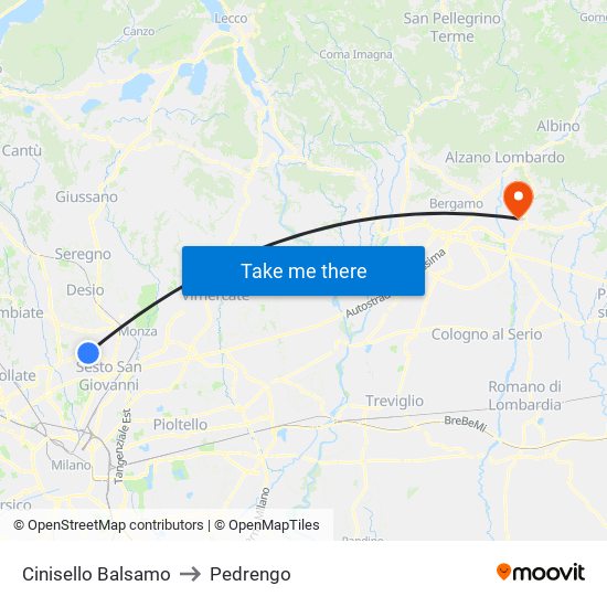 Cinisello Balsamo to Pedrengo map