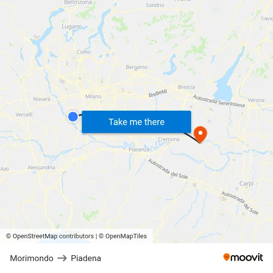 Morimondo to Piadena map