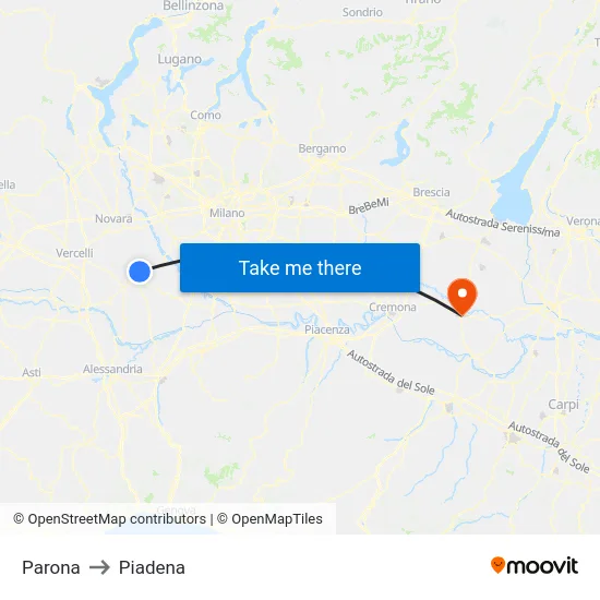 Parona to Piadena map