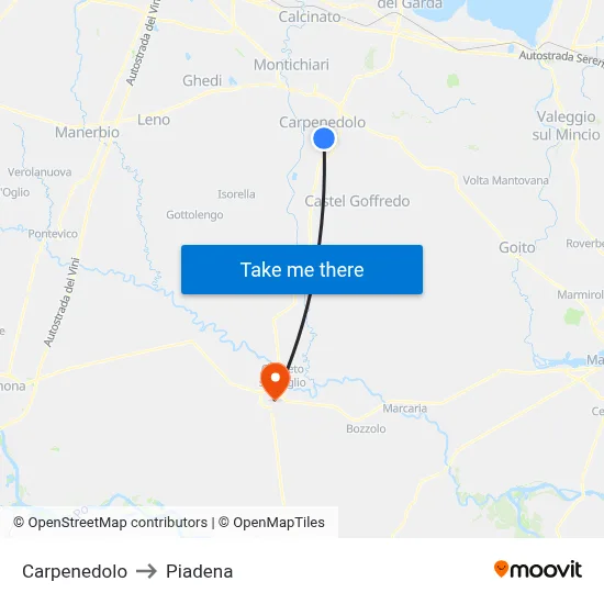 Carpenedolo to Piadena map