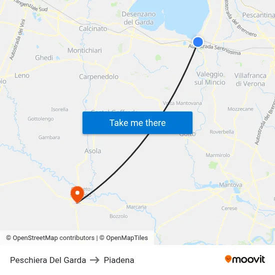 Peschiera Del Garda to Piadena map