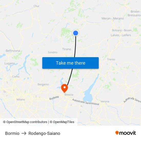 Bormio to Rodengo-Saiano map