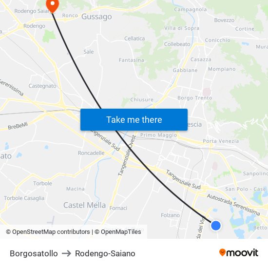 Borgosatollo to Rodengo-Saiano map