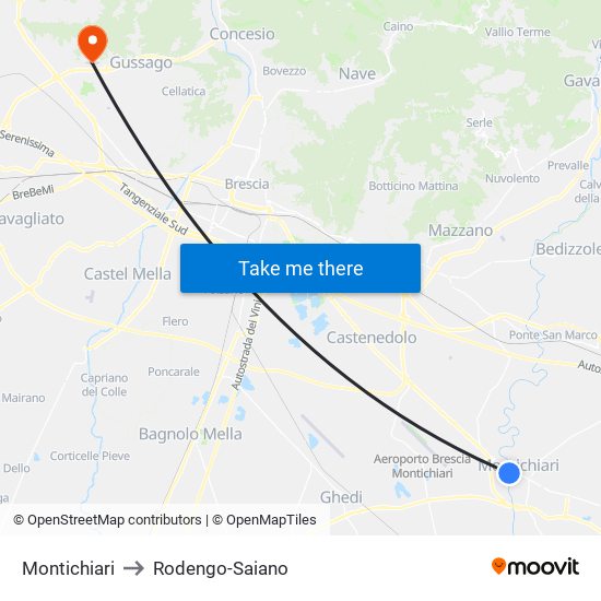 Montichiari to Rodengo-Saiano map