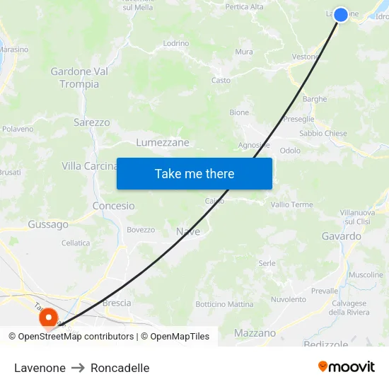 Lavenone to Roncadelle map