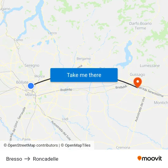 Bresso to Roncadelle map
