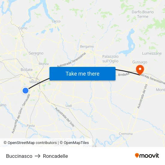 Buccinasco to Roncadelle map