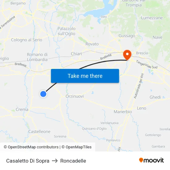 Casaletto di Sopra to Roncadelle map