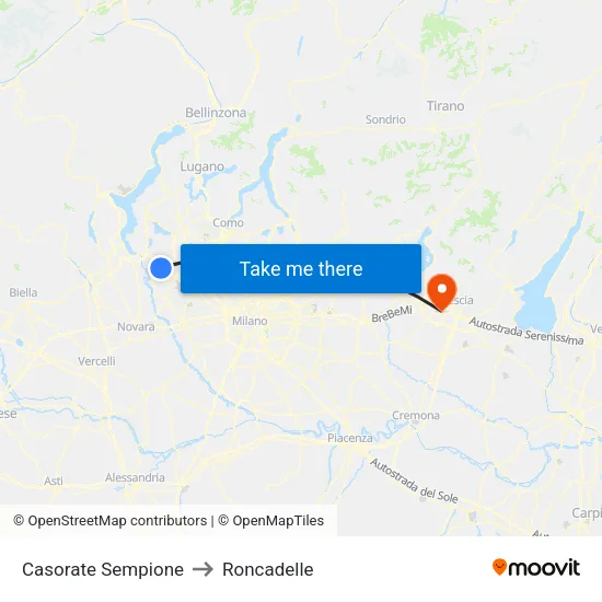 Casorate Sempione to Roncadelle map