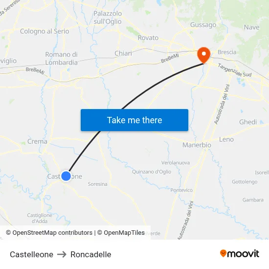 Castelleone to Roncadelle map