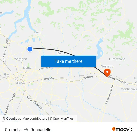 Cremella to Roncadelle map
