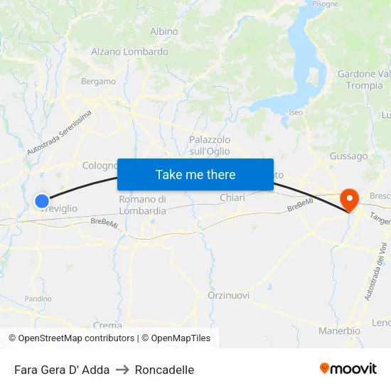 Fara Gera D' Adda to Roncadelle map