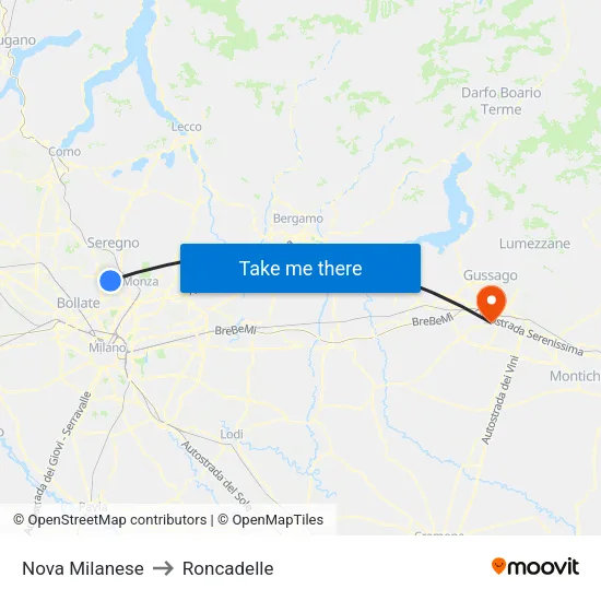 Nova Milanese to Roncadelle map