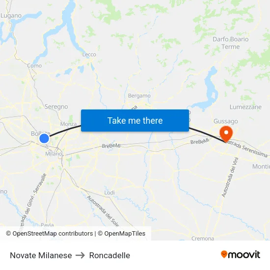 Novate Milanese to Roncadelle map