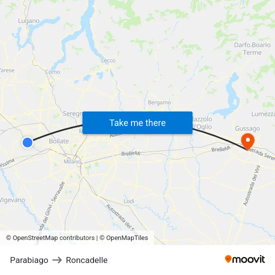 Parabiago to Roncadelle map