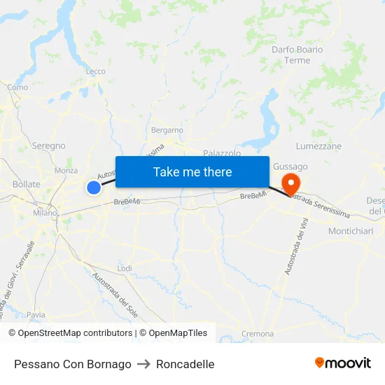 Pessano Con Bornago to Roncadelle map