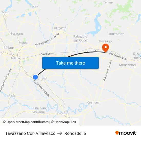 Tavazzano Con Villavesco to Roncadelle map