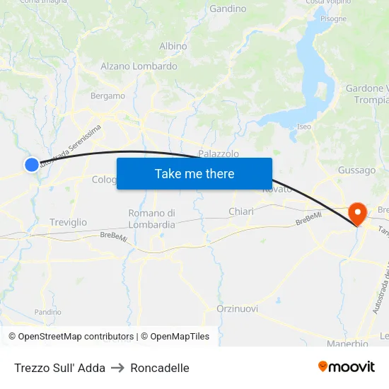 Trezzo Sull' Adda to Roncadelle map